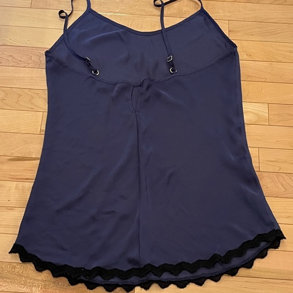Navy Blue Lingerie Tank Top with Black Lace - Picture 4 of 5